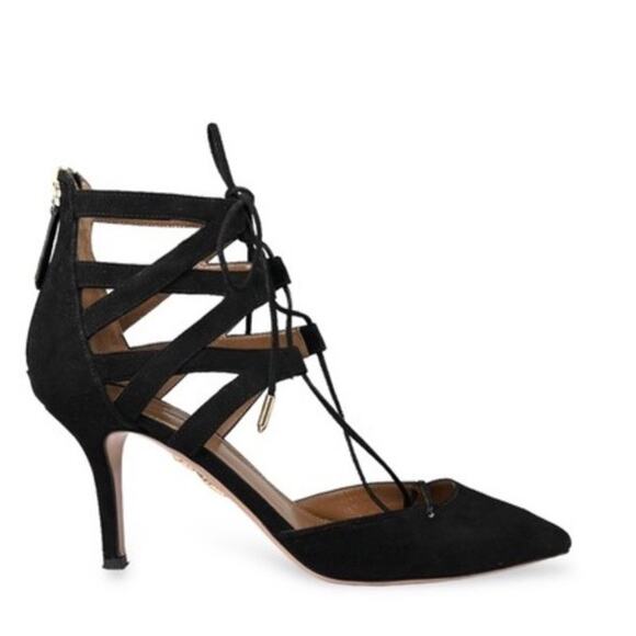 AQUAZZURA Belgravia Lattice CAGED Suede Pointed Toe Black Pumps 38.5 $800 NWOB - Picture 2 of 16
